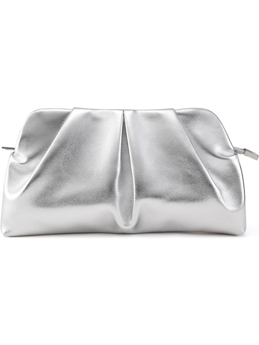 Women's Silver Pleated Pu Clutch Purse For Dressy With Chain Formal Handbag